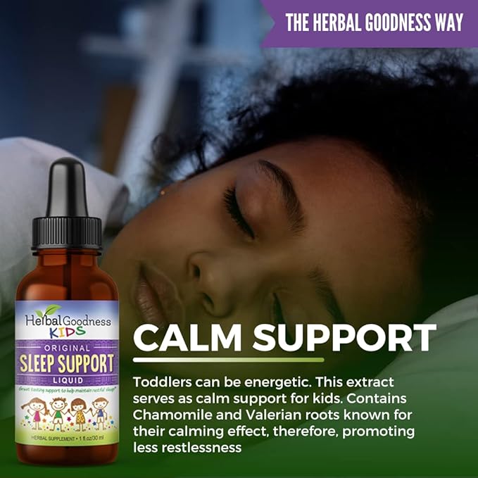 Kids Sleep Support Liquid Extract - Natural Kids Plant Based Herbal Sleep Aid with Chamomile Guava Leaf - 1oz Liquid Extract - Herbal Goodness (1 Unit)