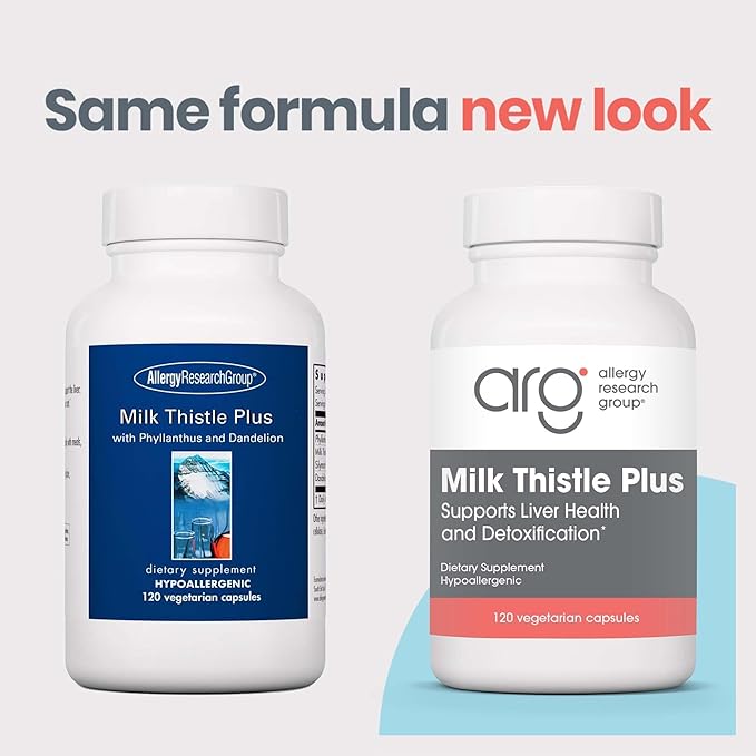 Allergy Research Group Milk Thistle Plus Supplement - Liver Health Support Milk Thistle Dandelion Detox Cleanse Vegetarian Capsules - 120 Count