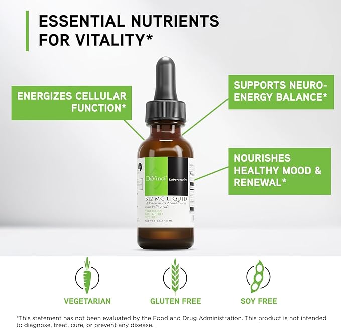 DAVINCI Labs B-12 MC Liquid - Dietary Supplement to Support Cardiovascular Health Energy and Healthy Blood and Nerve Cells - with Vitamin B6 B12 and Folate - Gluten-Free - Vegetarian - 30 ml