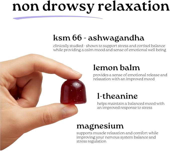 Safe Space Calming Gummies – Stress Relief with Ashwagandha L-Theanine Magnesium &amp Lemon Balm – Relaxation &amp Sleep Support – from ASMR – Vegan (60 Count)