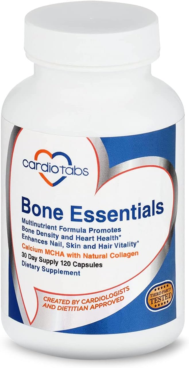 Bone Essentials with MCHA &amp Collagen Calcium Supplement w/Calcium Hydroxyapatite for High Absorption Bone Density and Heart Supplement w/Vitamins Minerals &amp Proteins 120 Capsules