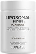 Codeage Liposomal NMN Platinum - 500 mg NMN Supplement Nicotinamide Mononucleotide NAD Precursor - Quercetin Resveratrol Betaine TMG Vitamin B2 Riboflavin &amp Vitamin B12 - Non-GMO - 90 Capsule