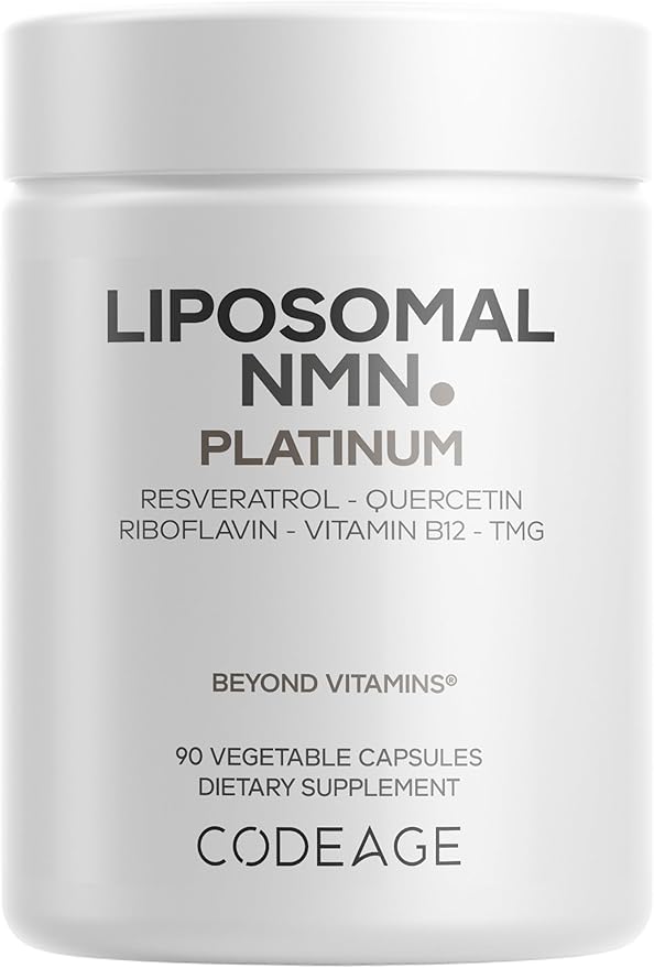 Codeage Liposomal NMN Platinum - 500 mg NMN Supplement Nicotinamide Mononucleotide NAD Precursor - Quercetin Resveratrol Betaine TMG Vitamin B2 Riboflavin &amp Vitamin B12 - Non-GMO - 90 Capsule