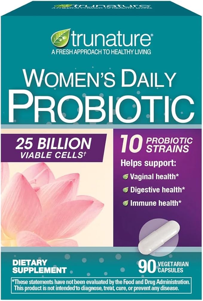 Trues N' Nature Women's Daily PROBIOTIC 90 Capsules 25 Billion Cells Vegetarian Probiotics for Digestive Health 90 Count 90 Day Supply