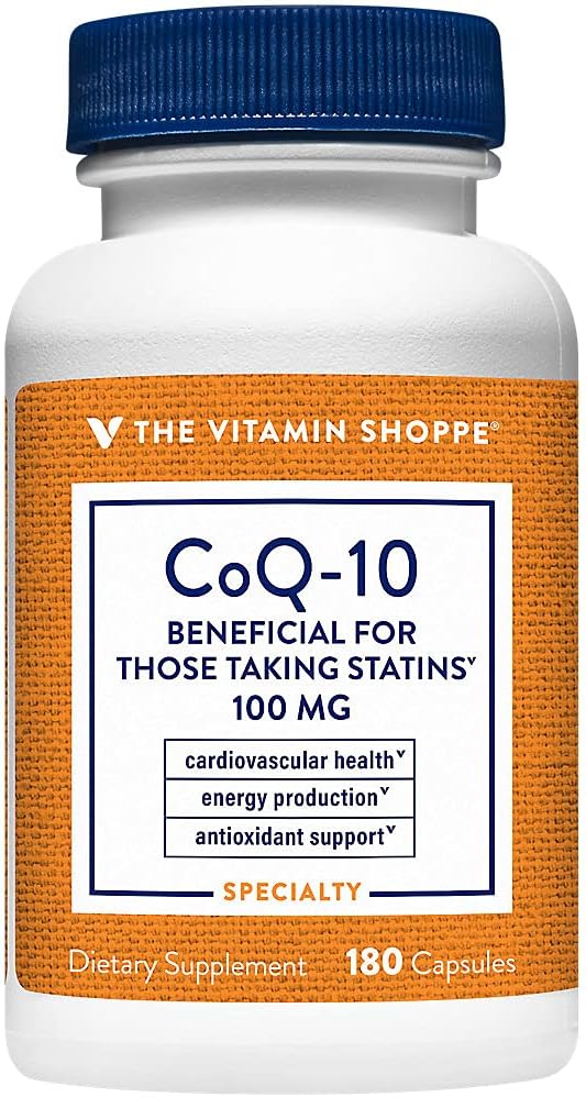The Vitamin Shoppe CoQ-10 100mg - Beneficial for Those Taking Statins – Supports Heart &amp Cellular Health and Healthy Energy Production Essential Antioxidant – Once Daily (180 Capsules)