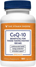 The Vitamin Shoppe CoQ-10 100mg - Beneficial for Those Taking Statins – Supports Heart &amp Cellular Health and Healthy Energy Production Essential Antioxidant – Once Daily (180 Capsules)