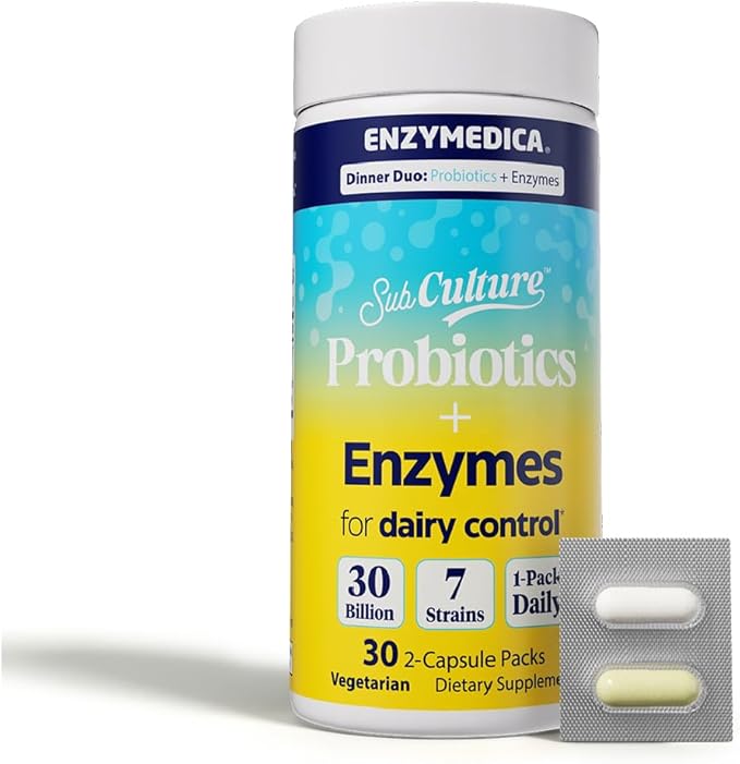 Enzymedica Dinner Duo Dairy Control – Digestive Enzymes &amp Probiotics 30 Daily Servings – Dairy &amp Lactose Digestion Support Bloating &amp Gas Relief
