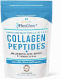 FlexGlow+ Collagen Peptides – Broad Spectrum (I II III V X) – 6900mg – Hyaluronic Acid Biotin &amp Vitamin C – Hair Skin &amp Joint Support – 30 Servings (12.17oz)