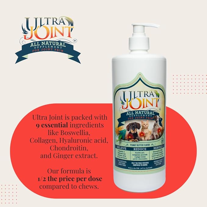 Ultra Joint - Liquid Joint Support Supplement for Dogs with Glucosamine &amp Chondroitin - Pain Relief from Arthritis &amp Inflammation (16 oz)