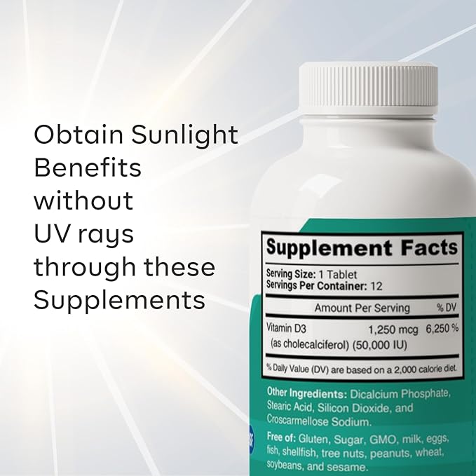 High Potency Vitamin d3 50000 iu - Essential for Bone Muscle and Immune Health - (12 Tablet)