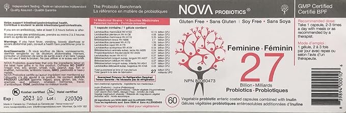 NOVA Probiotics Multi-Strain Feminine 27 Billion Probiotics per Capsule -60 VCaps