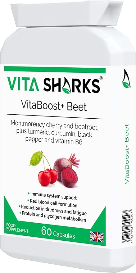 VitaBoost+ Beet Complete: 60 Vegan Capsules | Immune Support Blend with Montmorency Cherry Beetroot Turmeric Curcumin Black Pepper Vitamin B6 &amp More