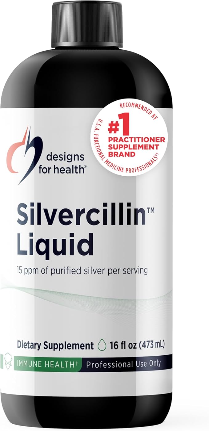 Designs for Health - Silvercillin Liquid 15ppm Non-Toxic Form of Silver - Non-GMO GI + Immune Support Supplement (95 Servings / 16oz)