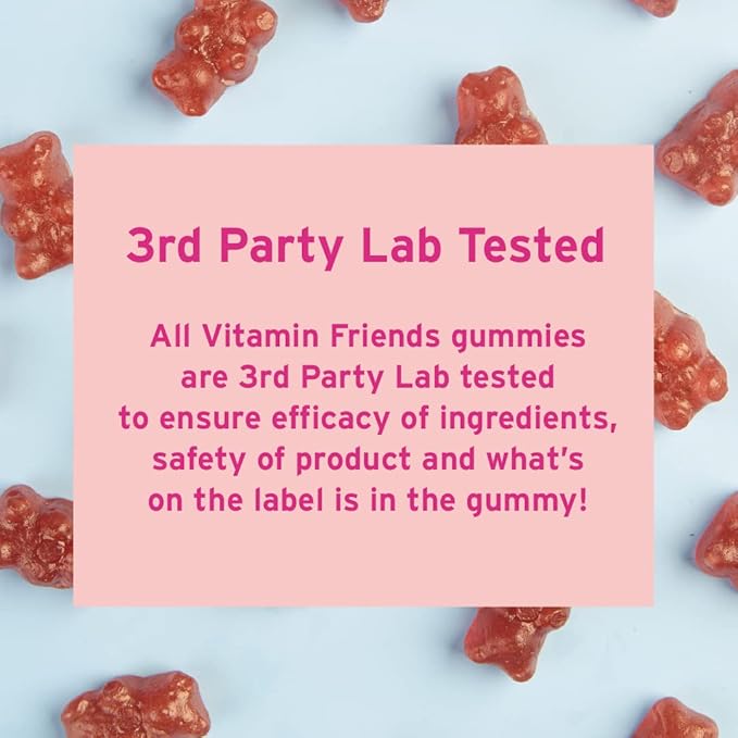 Vitamin Friends - Vegan Multivitamin &amp Iron for Kids - Daily Nutritional Support Gummies w/Ferrous Fumarate B-Complex Vitamin C Zinc Biotin - Body Function &amp Anemia - Strawberry Jam(60 Day