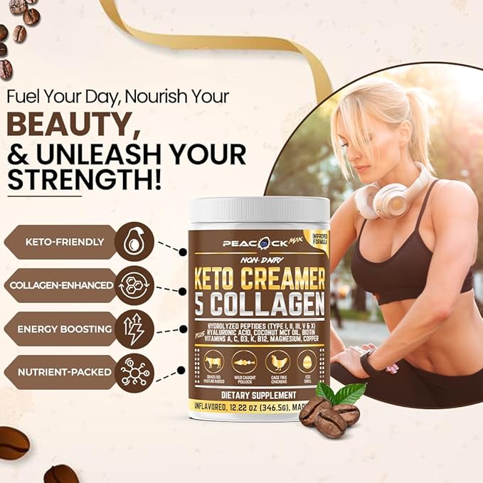 Collagen Keto Coffee Creamer Powder 12.22 oz Pack of 12 Hydrolyzed Collagen Peptides with Coconut MCT Oil Magnesium Unflavored Protein Powder Sugar Free Coffee Creamer for Smoothies
