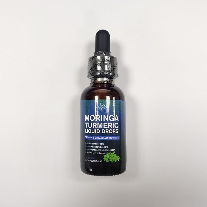 (2 Pack) Organic Moringa Leaf Extract Liquid Drops Supplement 1000mg with Turmeric and Black Pepper for Energy Antioxidant and Skin Green Superfood Supplement for Women Men Vegan 1 Fl Oz