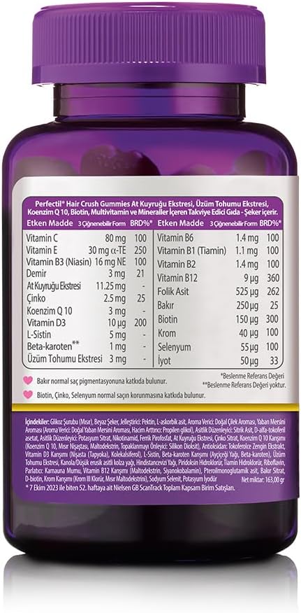 Perfectil Hair Crush Vitamin Gummies - Hair Growth and Thickening Formula | Supports Thicker Healthy Hair | Biotin Vitamin D and More in a Vegan Chewable Gummy