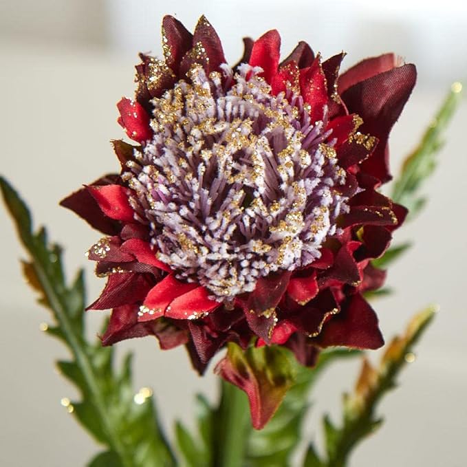 Burgundy Glittered Artificial Thistle Stem | 3 Pieces