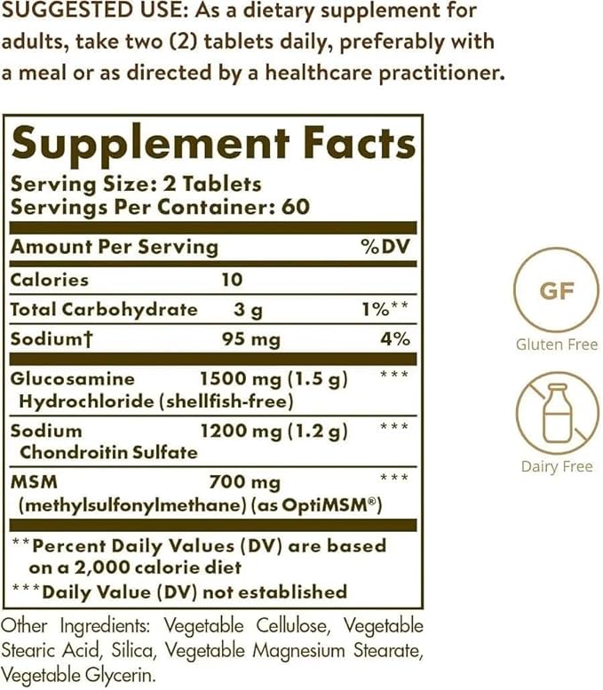 Solgar Triple Strength Glucosamine Chondroitin MSM 120 Tablets - Promotes Healthy Joints Supports Comfortable Movement - Shellfish Free - Gluten Free Dairy Free - 60 Servings