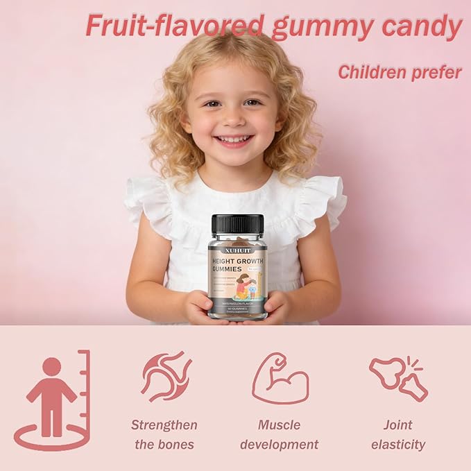 Growth Support Gummies for Kids Teens &amp Adults | with Vitamin D3 K2 Calcium &amp Ashwagandha | Watermelon Flavor for Daily Nutrition (1)