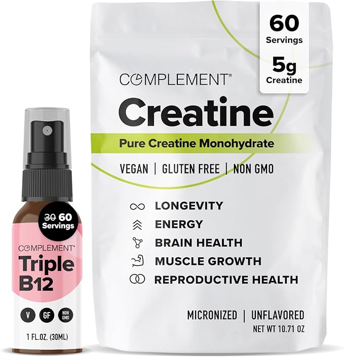 Complement Triple B12 Spray &amp Creatine Bundle – Vegan B12 Supplementation and Muscle Performance Support