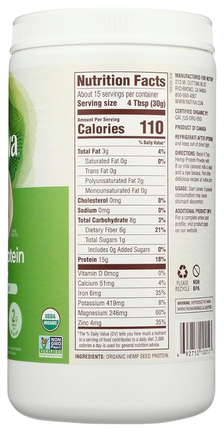 Nutiva Hemp Protein Organic 15g 16 Fl Oz