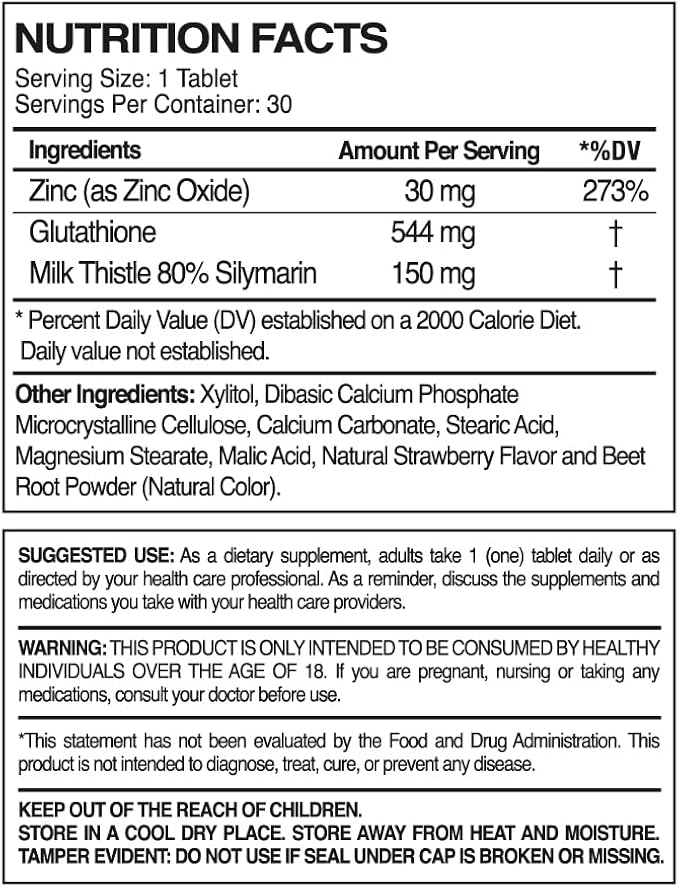 PaleoLife Premium Glutathione + Milk Thistle + Zinc - 60 Chewable Tablets Cherry Flavor (2-Pack)