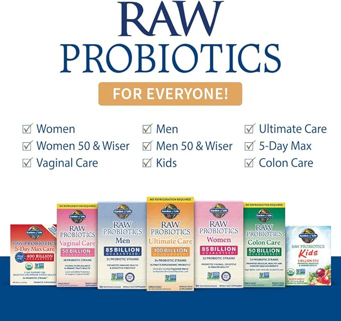 Garden of Life Raw Probiotics Kids - 5 Billion CFU - Whole Food Probiotic for Gut Health &amp Immune Support - for Children Ages 1 Year &amp Older - 60 Servings