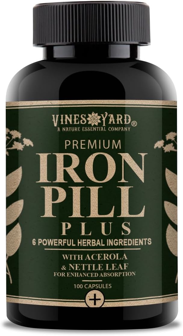 Iron Pill Plus – Herbal Iron Supplement with Yellow Dock Burdock Root Sarsaparilla Dandelion Acerola Nette Leaf | Plant-Based Blood Builder &amp Energy Support | 100% Natural | 100 Veg Capsules