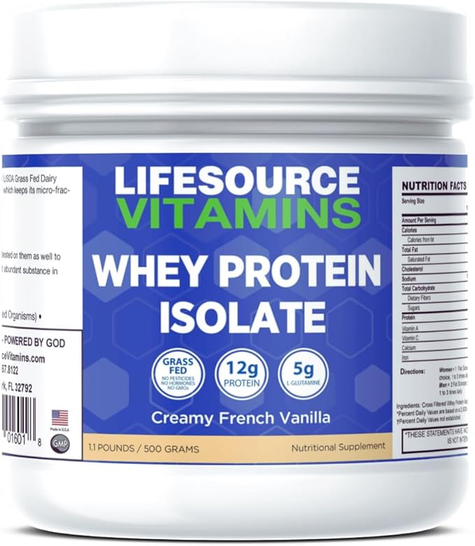 LifeSource Vitamins 1.1 lb Grass Fed Whey Protein Isolate - Creamy French Vanilla w/Stevia