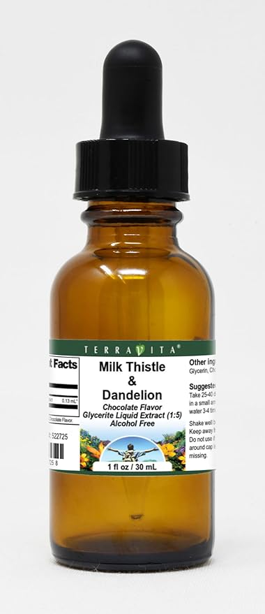 Terravita Milk Thistle &amp Dandelion Glycerite Liquid Extract (1:5) - Chocolate Flavored (1 oz ZIN: 522725) - 3 Pack