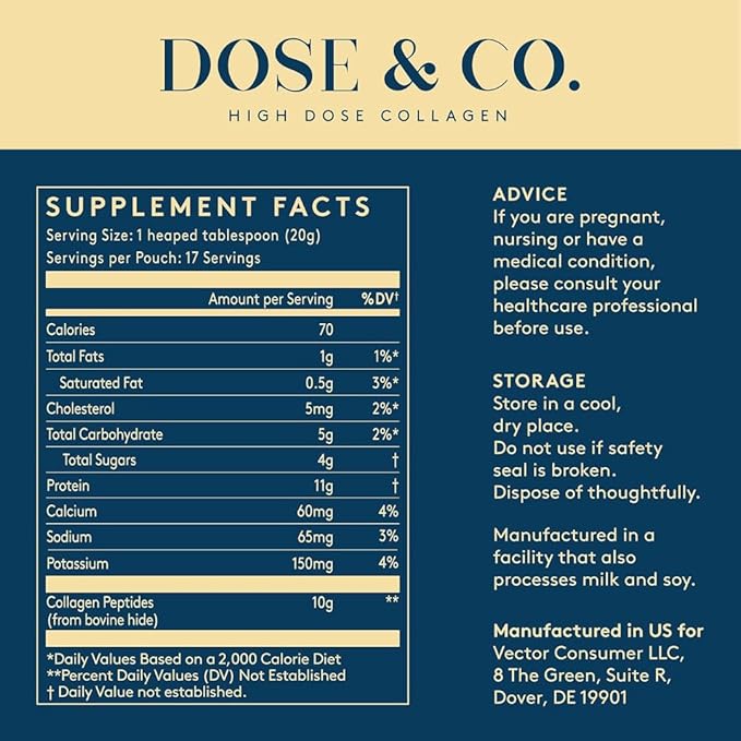 DOSE &amp CO. Vanilla Collagen Creamer Powder 12 Oz | Hydrolyzed Bovine Collagen Type I &amp III with 11g Protein per Serving | Supports Hair Skin &amp Nails | High Bioavailability Non-GMO Glut