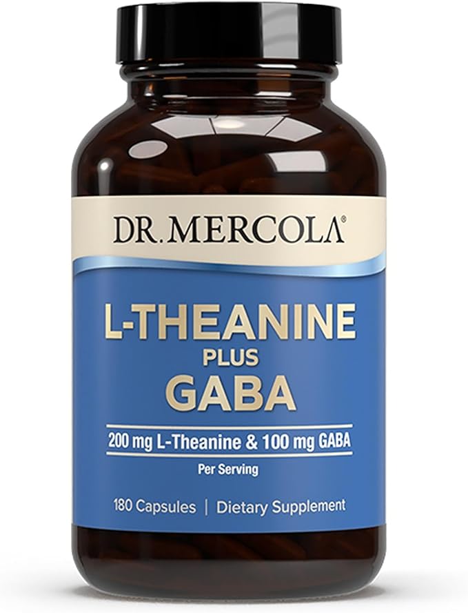 Dr. Mercola L-Theanine Plus GABA - 200 mg of L-Theanine and 100 mg of GABA (Gamma-Aminobutyric Acid) per Serving - 180 Capsules (90 Servings)