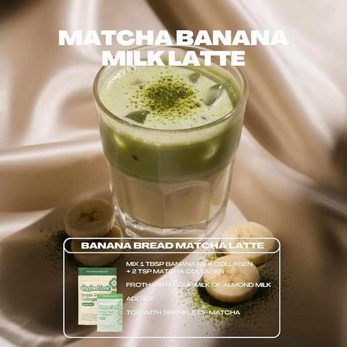 Crushed Tonic Marine Collagen Powder Korean Beauty Drink with Hydrolyzed Collagen Peptides for Skin Hair &amp Nails | Gluten-Free Halal &amp Kosher (Matcha 30 Servings (150 g) Pouch)