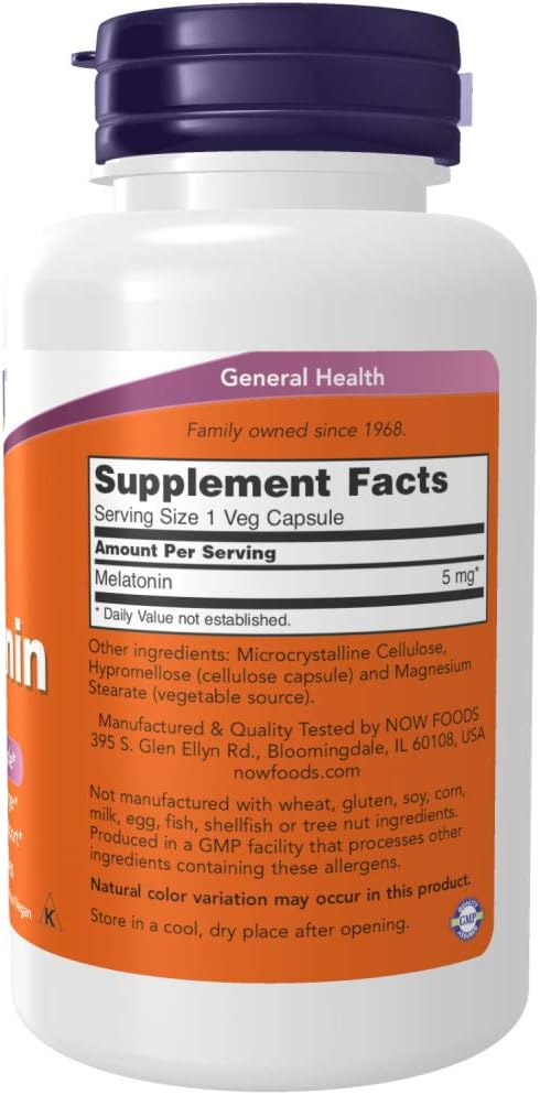 Now Foods High Potency 5mg Melatonin 2X(180 vcaps) White/Orange