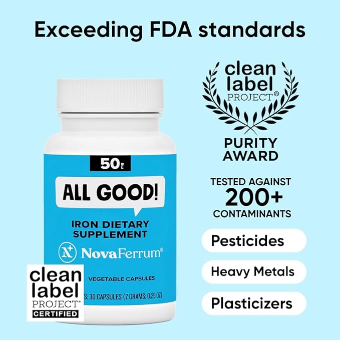 NovaFerrum All Good | Iron Capsule Supplements for Adults | Anemia | 50mg of Iron | 30 Servings | Sugar Free | Vegan | Gluten Free (Pack of 2)