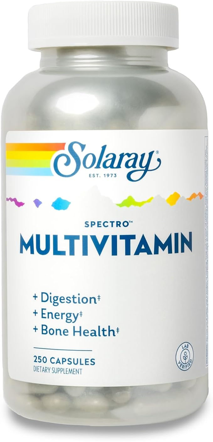 SOLARAY Spectro Multivitamin with Iron - Multi Vitamin with Calcium Magnesium Energizing Greens Herbs &amp Digestive Enzymes - Digestion Energy and Bone Health Support (41 Serv 250 CT)