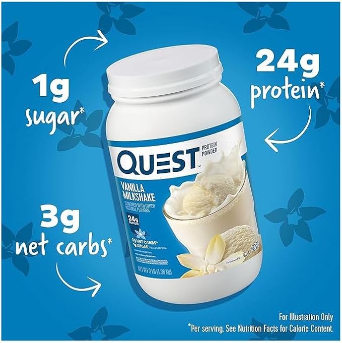Quest Vanilla Milkshake Protein Powder Bundle 24g Protein 1g Sugar 3 &amp 1.6 Pound Low Carb Gluten Free 43 &amp 23 Servings