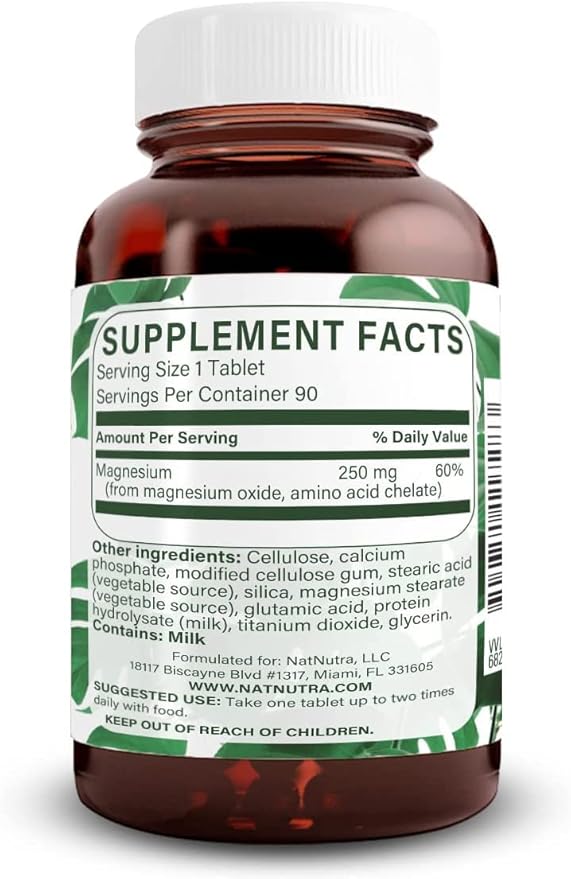 Natural Nutra Chelated Magnesium Oxide 250 mg - High Absorption for Strong Bones Heart Health Energy Boost Gluten-Free Non-GMO 90 Tablets (3 Pack) in BPA-Free Recyclable Glass Bottles