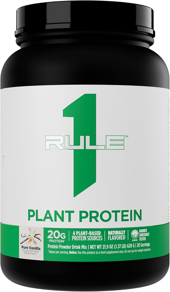 Rule 1 Plant Protein - Vegan Gluten-Free Dairy Free &amp Soy Free Protein Powder with 20g Protein per Serving (20 Servings Pure Vanilla)