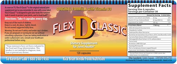1 Joint Supplement w/Vitamin D3 Stabilized Rice Bran Whole Food Nutrition 120 Capsules The Real One