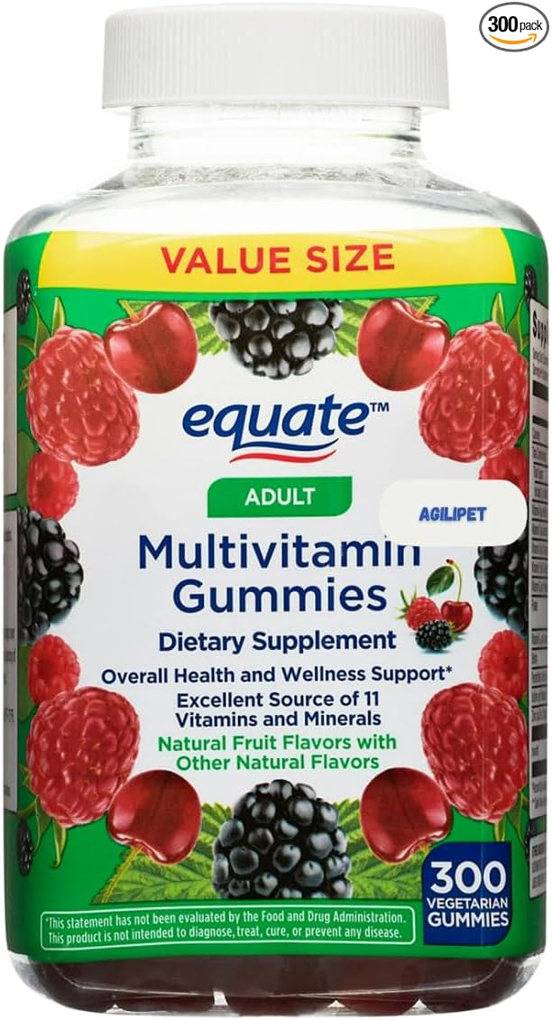 Equate Adult Multivitamin Gummies Daily Multivitamin for Men &amp Women Natural Fruit Flavor 300 Count (150 Servings) Sticker