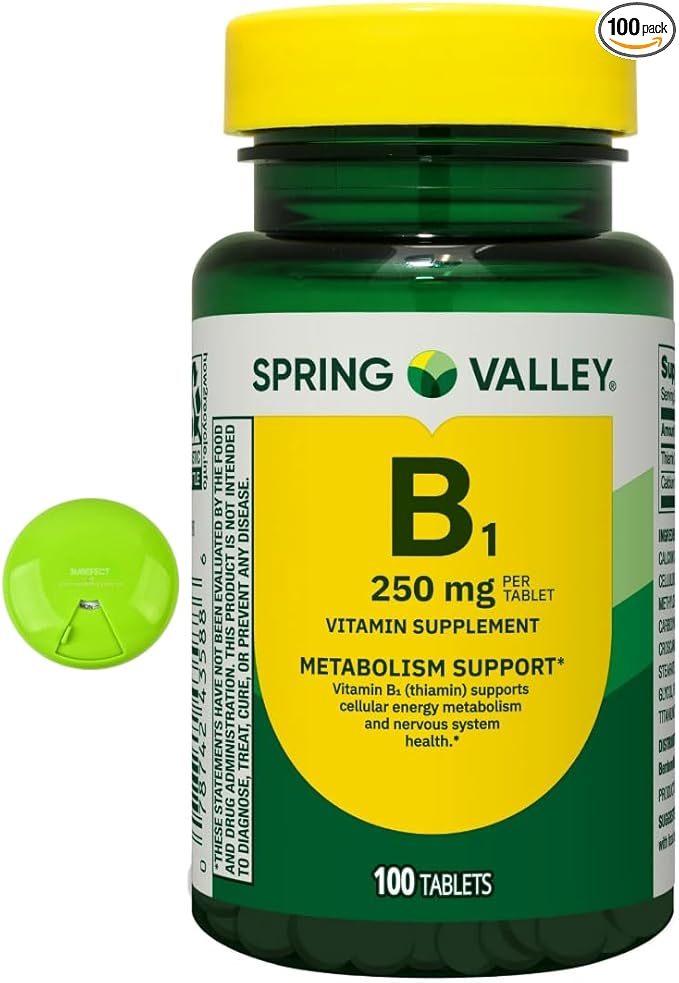 SUREFECT Spring Valley Vitamin B1 (Thiamin) 250 mg - 100 Tablets for Metabolic &amp Nervous Function Organizer