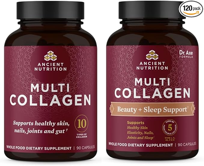 Ancient Nutrition Multi Collagen Capsules 90 Count + Multi Collagen Capsules Beauty &amp Sleep 90 Count
