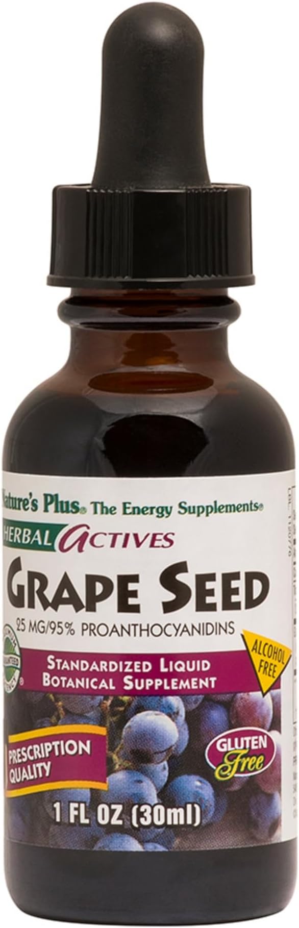 NaturesPlus Herbal Actives Grape Seed 25 mg Liquid Suspension - Vegan Drops 1 fl oz - Vegetarian Gluten-Free - 30 Servings