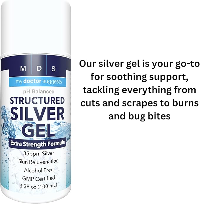 Structured Colloidal Silver Gel Extra Strength - Topical Cooling - pH Balanced 35ppm Structured Silver Provides Soothing Relief of Burns &amp Skin Irritations