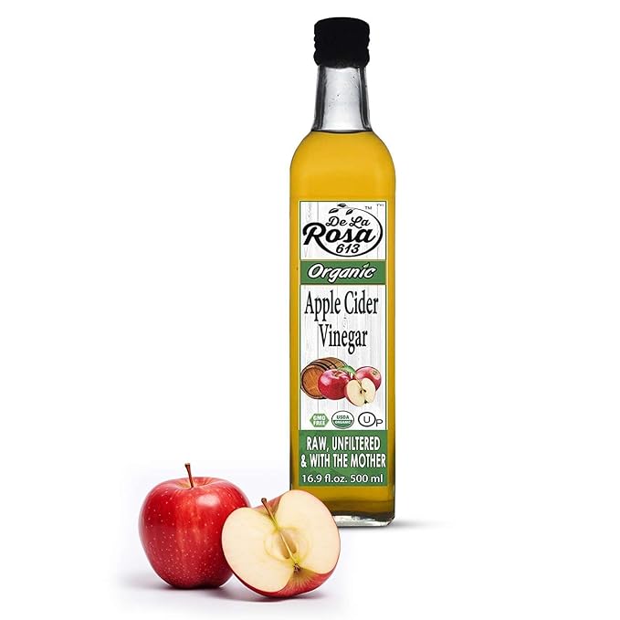 De La Rosa Organic Apple Cider Vinegar Raw &amp Unfiltered with The Mother Kosher for Passover Vegan &amp Gluten-Free Perfect for Salad Dressings &amp Marinades 16.9 oz (Single Bottle)