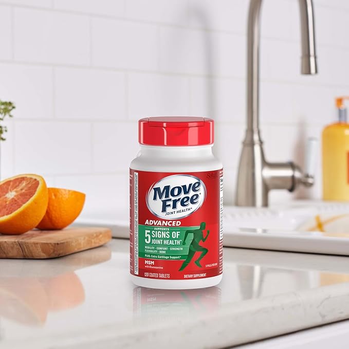 Move Free Advanced Plus MSM Coated Tablets Joint Health Supplement with Glucosamine and Chondroitin 120 Count Pack of 2