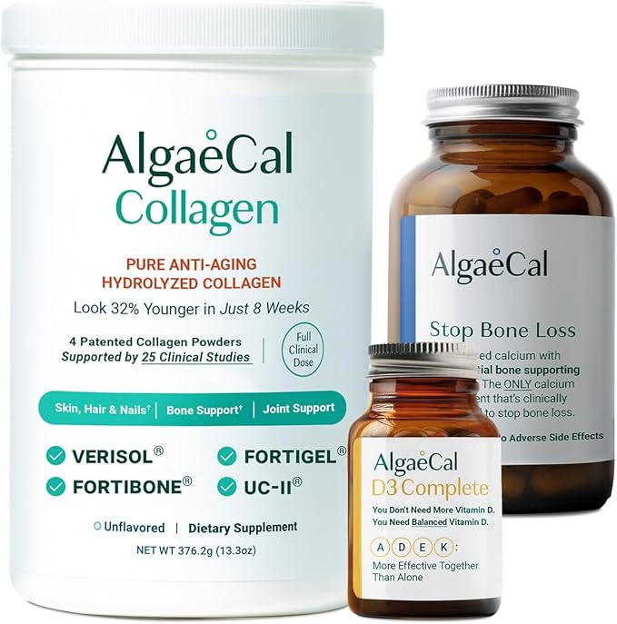 ALGAECAL Calcium Vitamin D3 &amp Collagen Bundle – Collagen with Clinically-Supported Verisol Fortibone &amp Fortigel Plus 13 Bone Supporting Minerals and Vitamin ADEK for Bone Health &amp Anti-