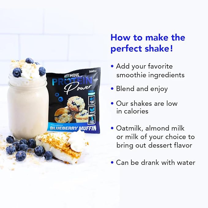Just Move Protein - Blueberry Muffin - Vegan (Plant Based) Organic Dairy Free Soy Free Gluten Free Keto Peanut Free 20g Protein Low Carb Non GMO (16.5 Oz)